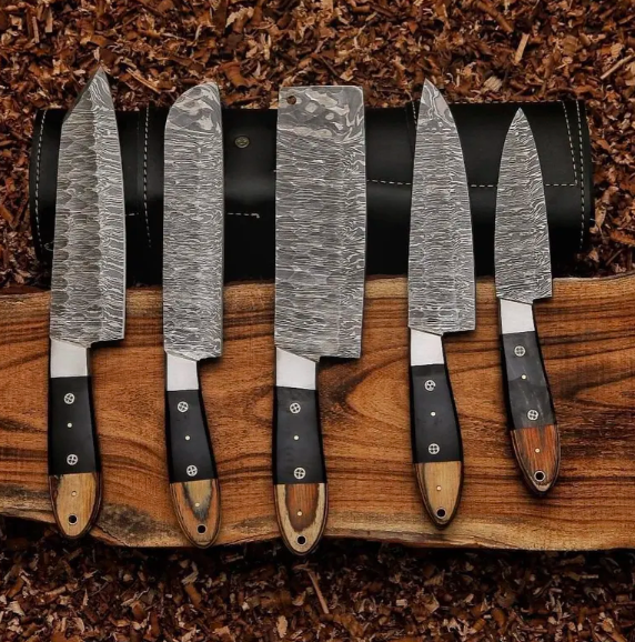 Hand Forged Damascus Steel Chef Knife Set, Kitchen Knives | Chef Knive Set, Handmade 5 Pcs Luxury Damasuc Knife Gift for him, Gifts for her - Image 2