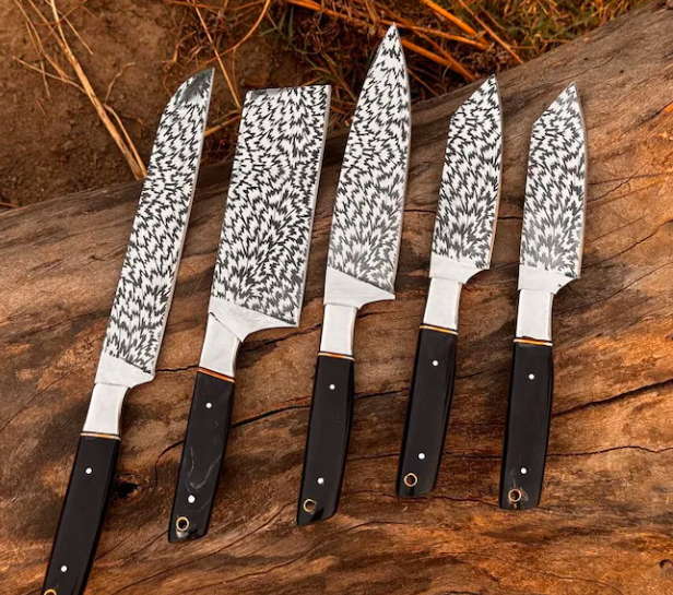 Hand Forged D2 Steel Chef Knife Set: 5-Piece Etched Blade - Image 3