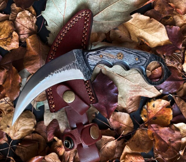 Handmade Carbon Steel Tactical Karambit Knife - Diamond Wood Handle - Image 2