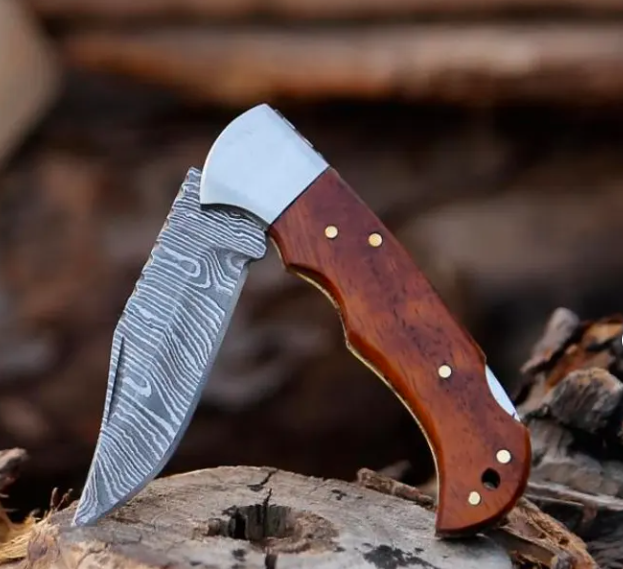 handmade damascus steel pocket knife hunting knife with leather sheath best gift for him christmas gifts