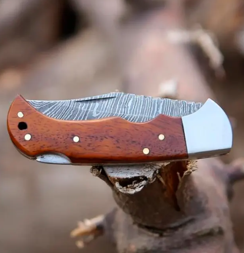 handmade damascus steel pocket knife hunting knife with leather sheath best gift for him christmas gifts - Image 4
