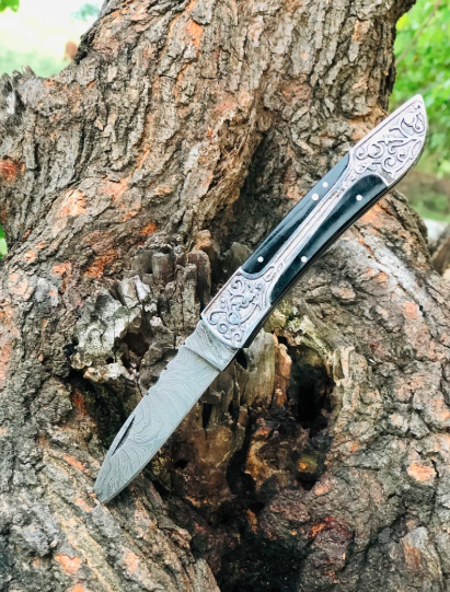 Damascus Folding Knife Handmade Damascus Steel Folding Knive Pocket Knife for Men Women Groomsmen Gift Camping Knife Gift for Him EDC Knife - Image 2