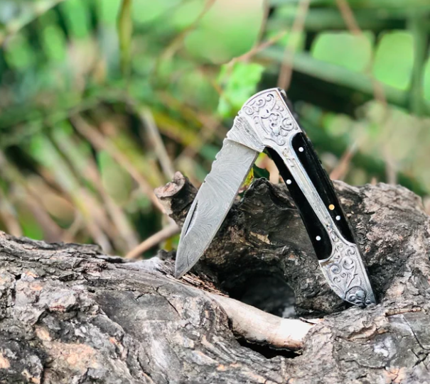 Damascus Folding Knife Handmade Damascus Steel Folding Knive Pocket Knife for Men Women Groomsmen Gift Camping Knife Gift for Him EDC Knife - Image 4